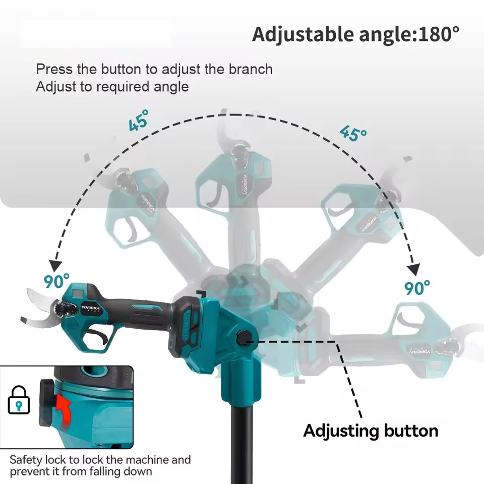 Foarfeca electrica pentru gradina , 21V, 2 Acumulatori, Brat Telescopic 2m, Unghi Reglabil de Taiere