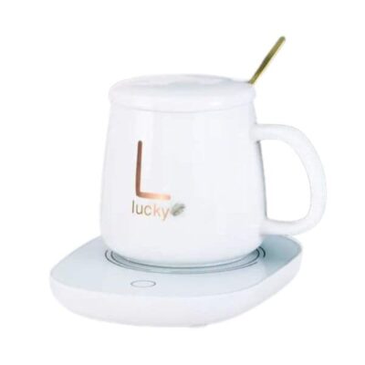 Set cadou Cana ceramica cu incalzitor, lingurita, temperatura constanta 55 grade, 220V, 400 ml