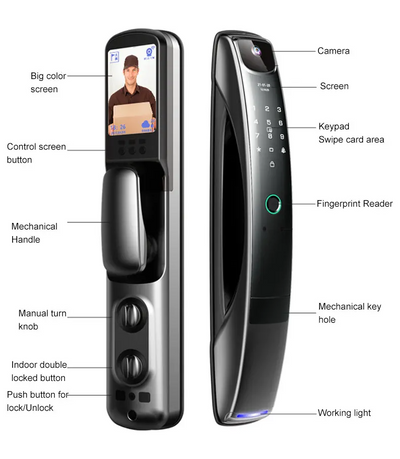 Yala smart cu recunoastere faciala 3D, scanare palma, card RFID, parola sau cheie, acumulator 5000mAh inclus, WiFi, Tuya