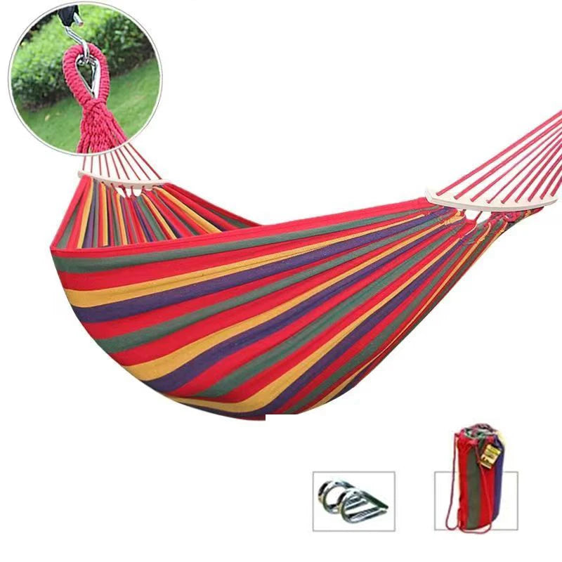 Hamac XL din bumbac cu bara de lemn, prindere metalica