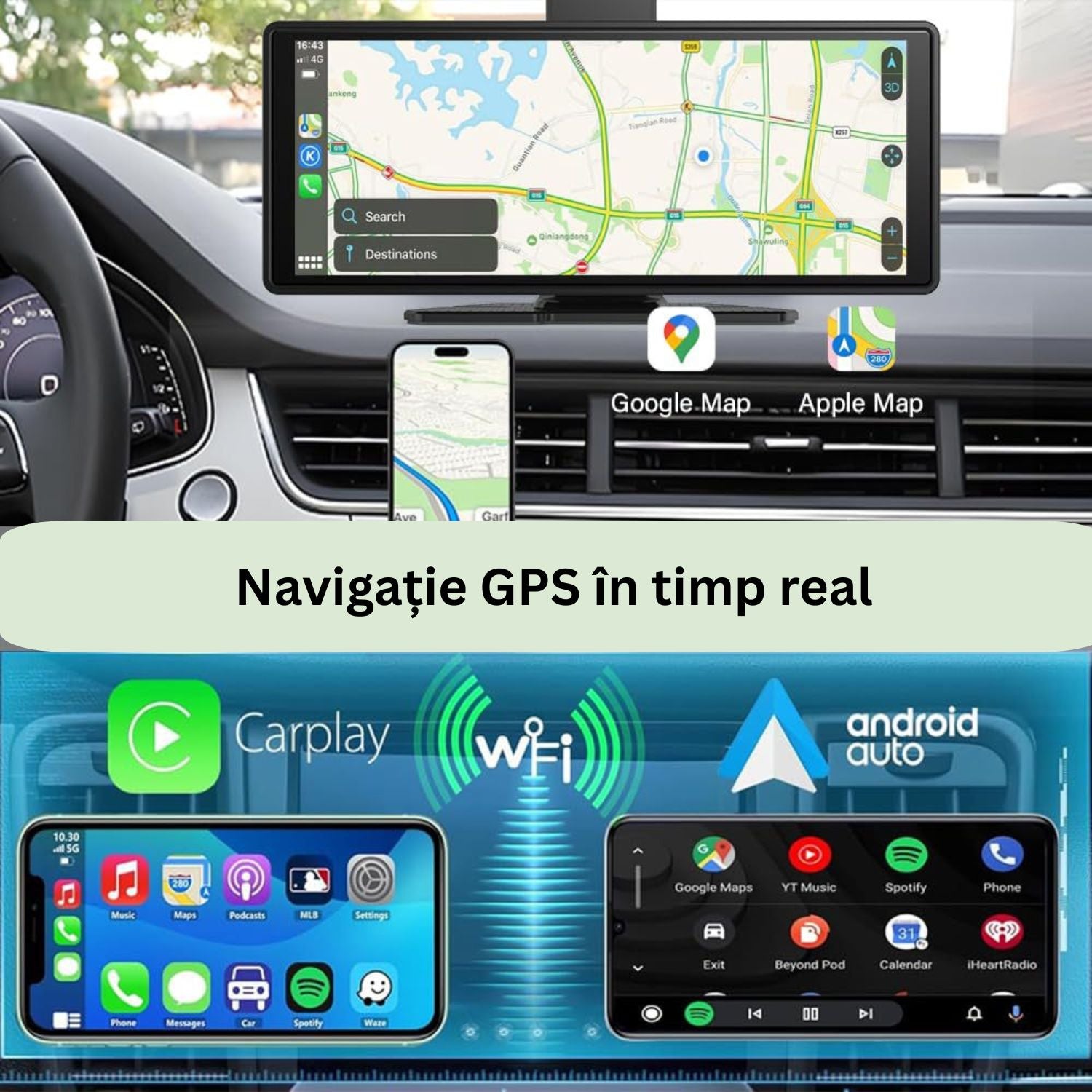 Sistem auto cu ecran 10.26 inch, CarPlay, proiectie telefon si camere fata-spate