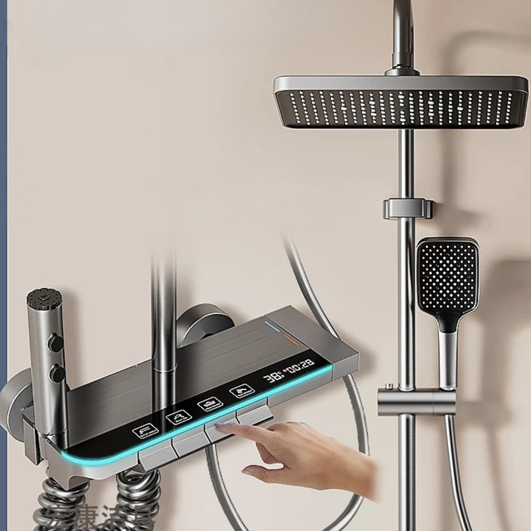 Coloana de Dus Smart, Display LED, Comenzi Piano, 4 Moduri de Pulverizare, Rotatie 360°, Tehnologie de Pulverizare cu Aer, Materiale Premium, Para Dus, Robinet Ascuns, Fara Conectare Electrica