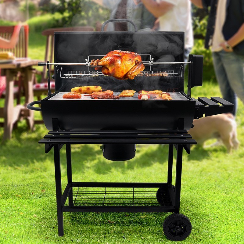 Gratar cu capac si termometru 105,5x85x118 cm – rafturi laterale, roti si aerisire reglabila