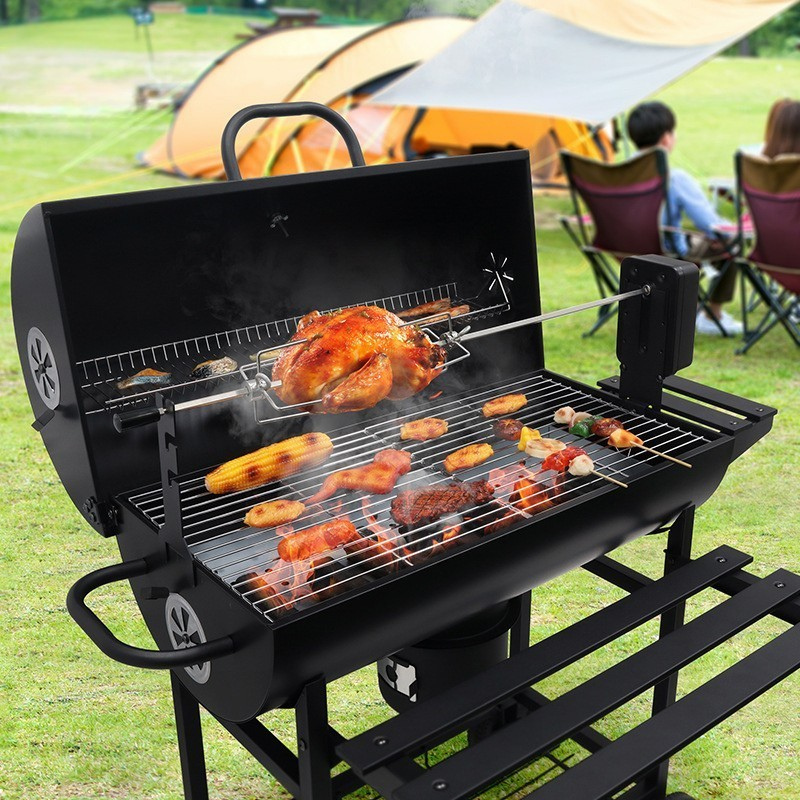 Gratar cu capac si termometru 105,5x85x118 cm – rafturi laterale, roti si aerisire reglabila