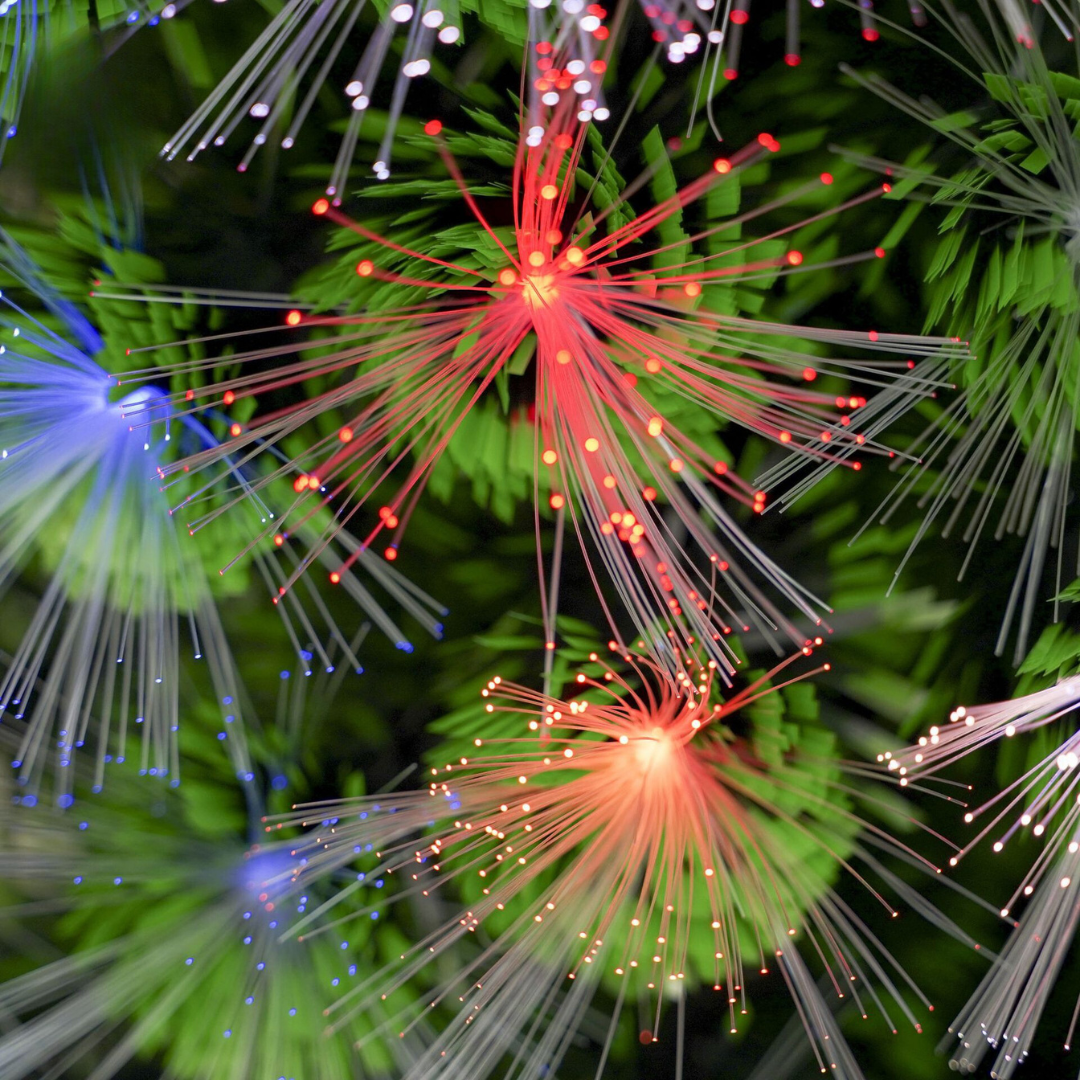 Brad artificial cu fibra optica multicolora si LED-uri, suport metalic, 120cm pana la 240cm