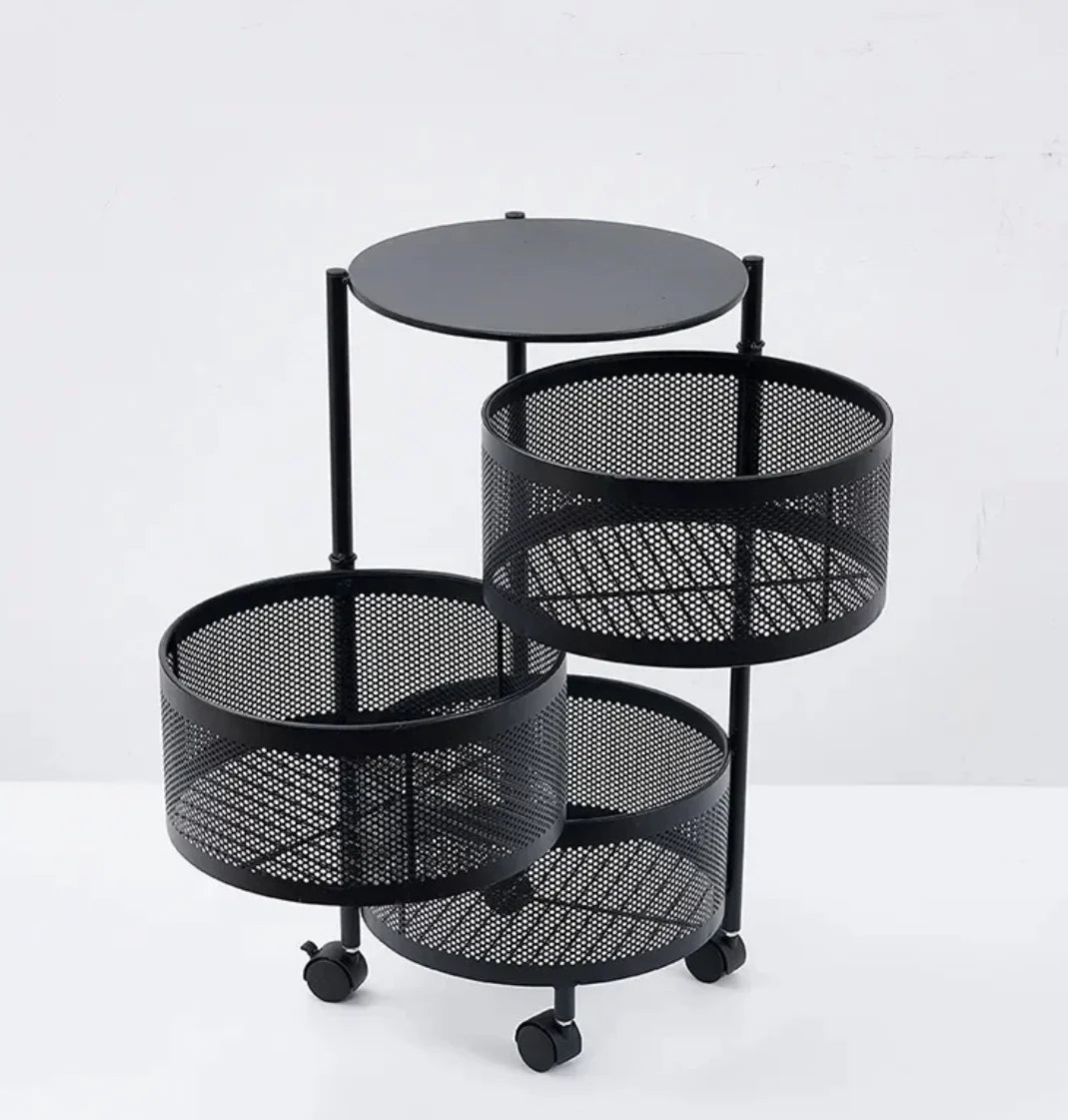 Etajera multifunctionala cu 3 rafturi metalice rotative, 60x34cm