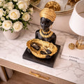 Statueta decorativa femeie africana cu bol auriu 22.5 x 11.3 x 27.5 cm