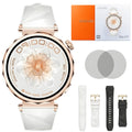 Ceas Smartwatch Dama ELLA Vivendo®, Ecran AMOLED 1.32", Fitness, Apel Bluetooth, Notificari Limba Romana, Asistent Vocal & ChatGPT AI, Incarcare Wireless, Rezistent Apa IP68, 2 Curele Incluse