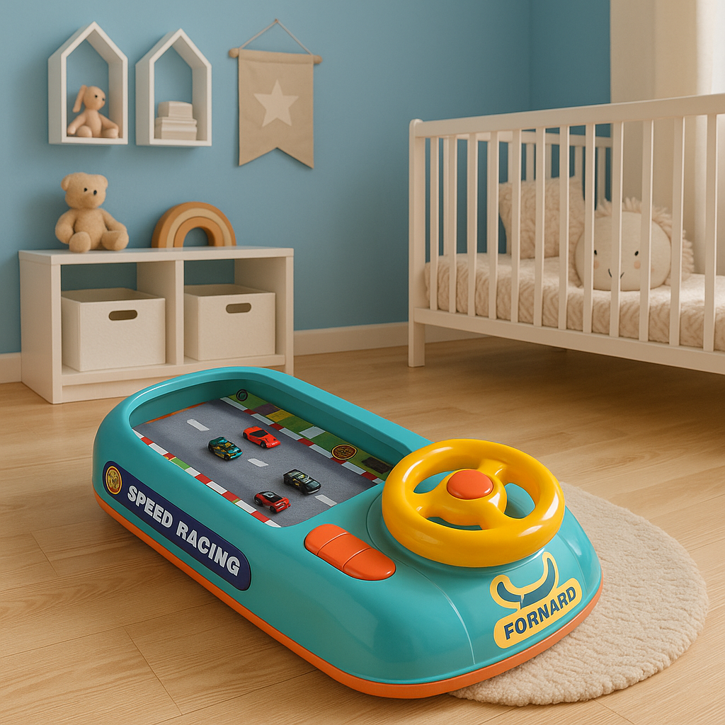 Jucarie Interactiva volan de condus cu circuit curse, sunete si functii, alimentare USB, pentru Copii 3-6 Ani