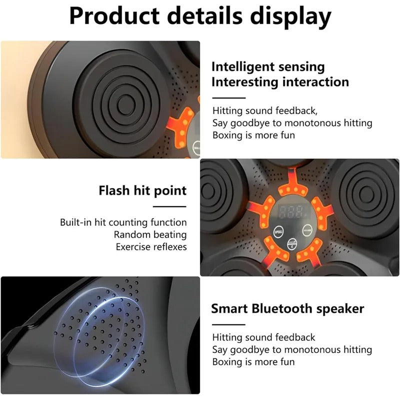 Aparat inteligent de box pentru antrenare reflexe, sincronizare Bluetooth, difuzor stereo, Negru