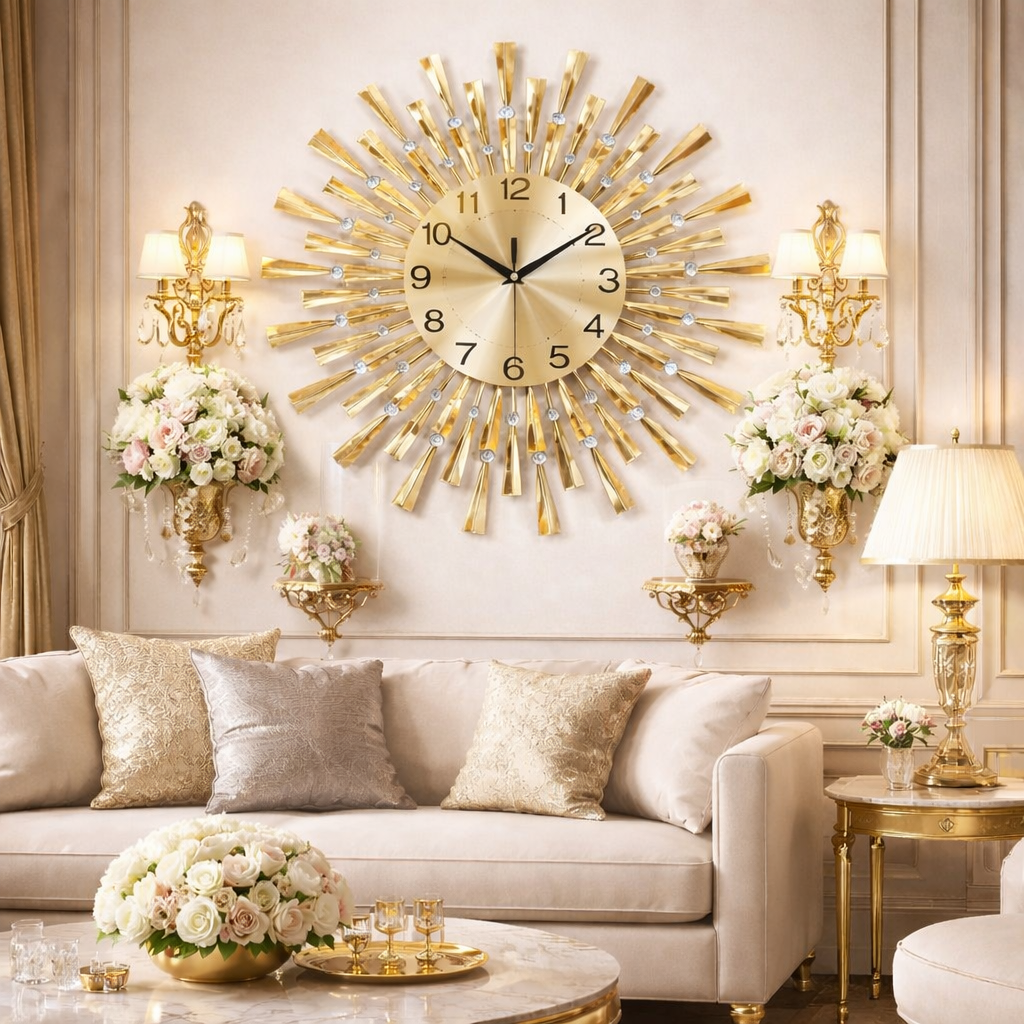 Ceas de perete modern, mare, pentru living, 60 cm, silentios, metalic, negru, cu mecanism quartz