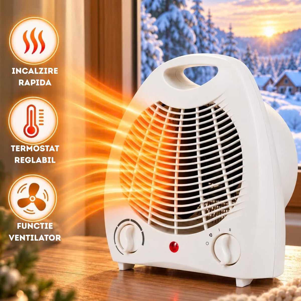 Aeroterma Ertone ERT-265AB 2 Trepte Putere 1800-2100W Termostat Alb - detaliu produs