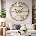 Ceas de perete 60 cm, metal auriu, design elegant, decor lux pentru living, mecanism silentios