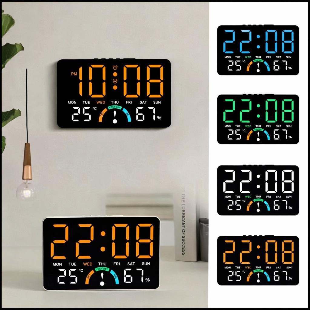 Ceas digital LED cu termometru si higrometru Afisaj mare iluminat