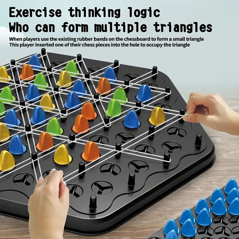 Joc interactiv de sah, educativ, cu benzi de cauciuc si triunghiuri geometrice, pentru copii