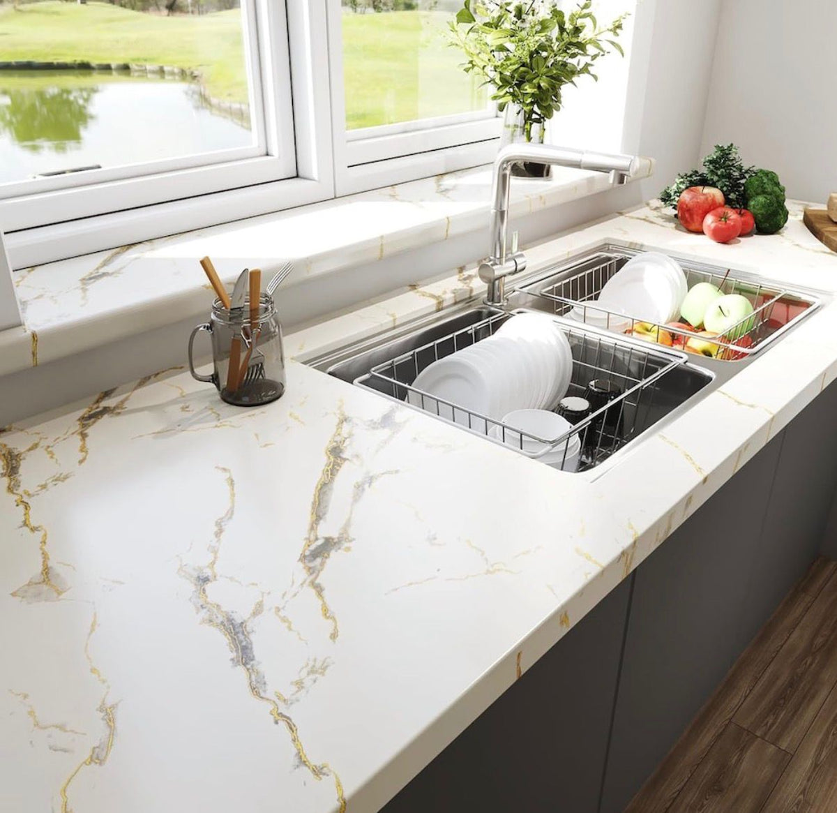 Folie imitatie marmura autoadeziva pentru bucatarie, baie, 60 x 300 cm