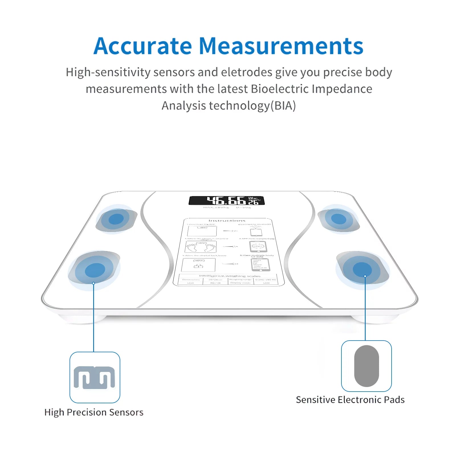 Cantar corporal cu ecran digital Iluminat, aplicatie smart, compatibil android/Ios, conectare bluetooth, termometru, 180 Kg Max