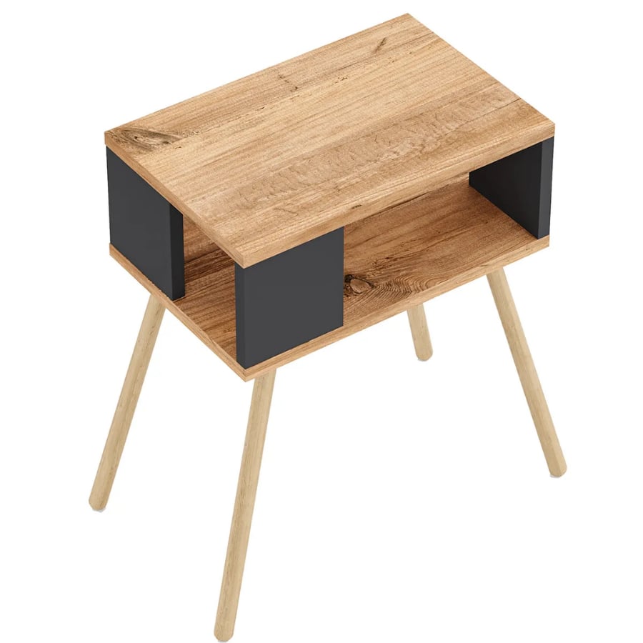 Noptiera cu picioare din lemn si raft deschis, 44 x 29 x 18 cm, stil scandinav modern