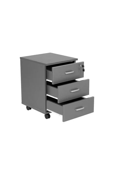 Dulap Mobil  cu 3 Sertare, Închidere cu Cheie și Roți, Alb – 63 × 48 × 40 cm - imagine principala