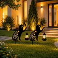 Set 2 Decoratiuni Solare de Gradina Pisica Neagra cu Felinar LED Fluture Metal