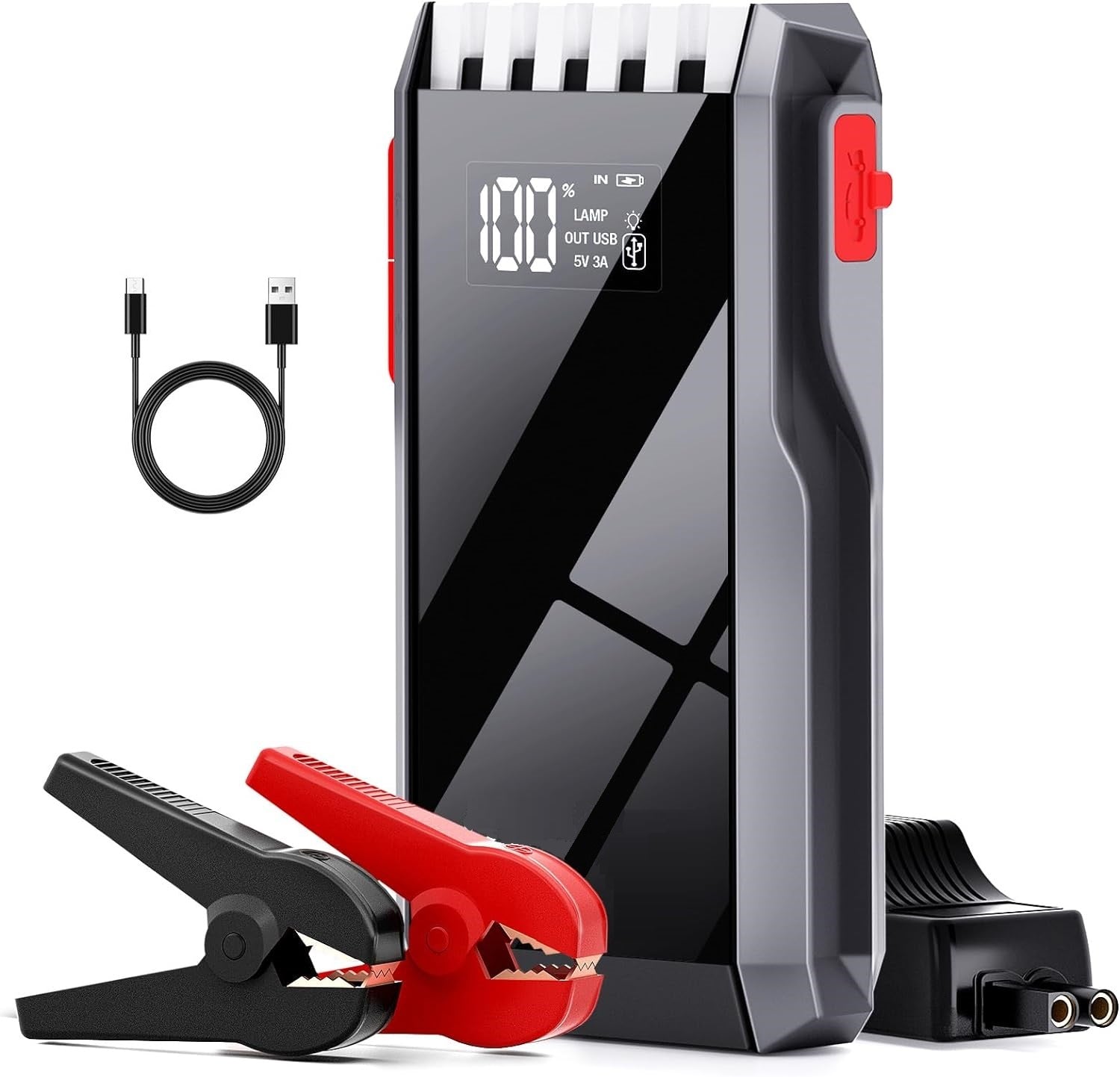 Robot Pornire Auto Portabil 4000A, Jump Starter 12V cu Acumulator 30000mAh, Ecran LCD si Port USB