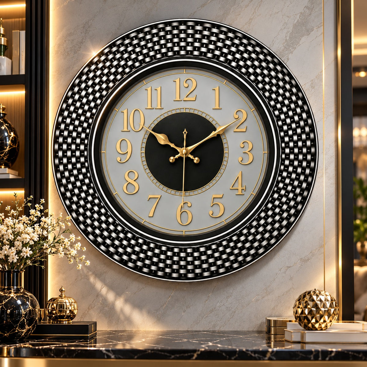 Ceas de Perete Premium 50 cm, Analog, Mecanism Quartz, Design 3D Elegant, Alimentare 2 × AA - detaliu produs