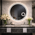 Oglinda LED Rotunda 70 cm cu Ceas, Dezaburire si Lupa Cosmetica