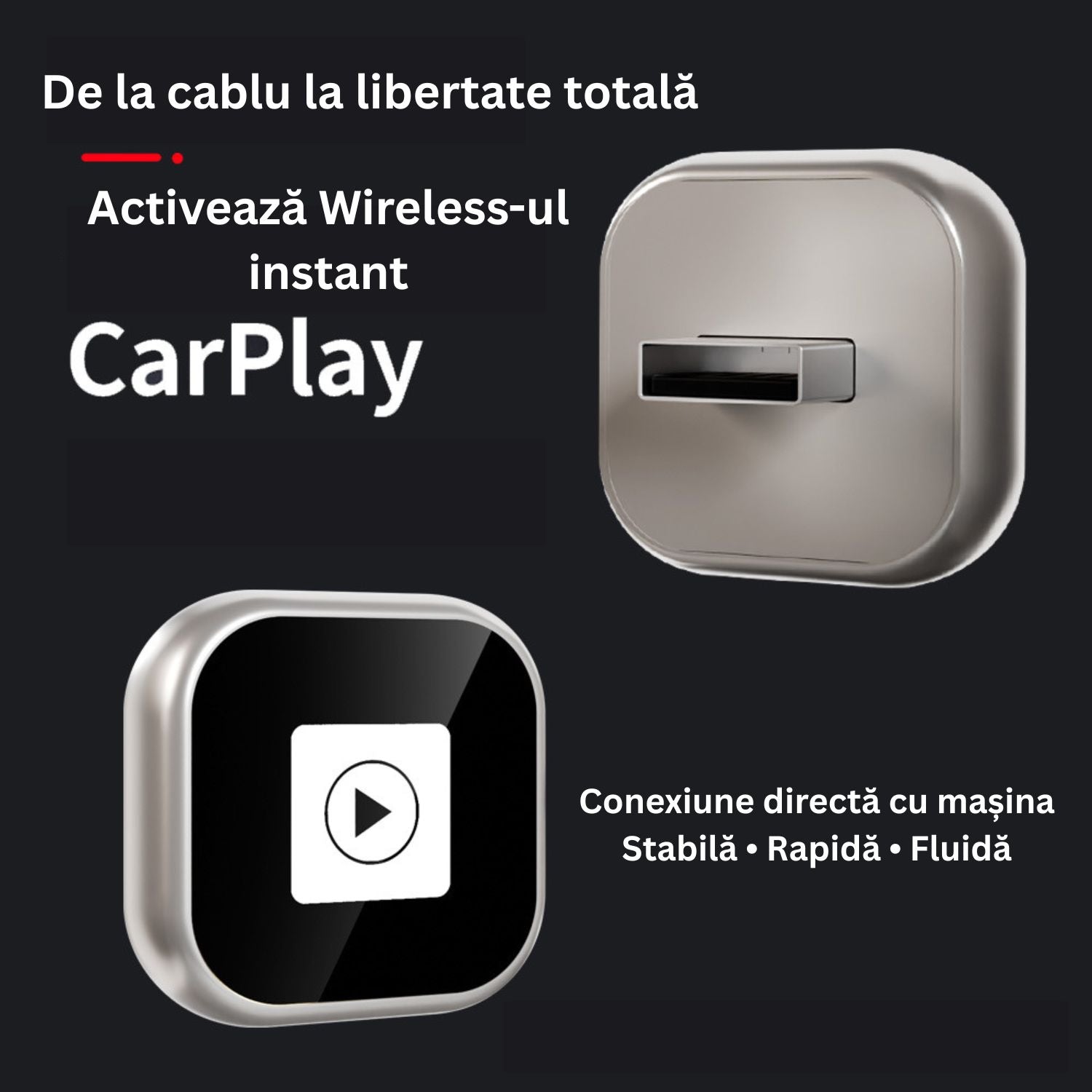 Adaptor wireless CarPlay si Android Auto 2 in 1 din aliaj de zinc, culoare auriu sampanie, compatibil universal