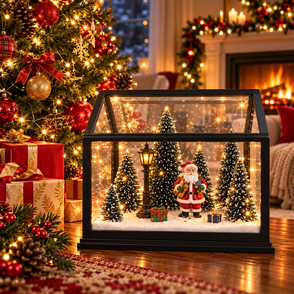 Casă Decorativă Premium de Crăciun cu Moș Crăciun, Lumină LED, Muzică și Alimentare USB/Baterii – 23 × 20 × 12 cm - detaliu produs