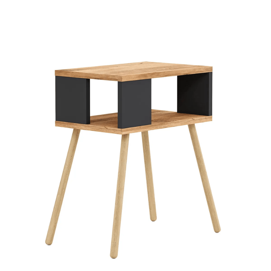 Noptiera cu picioare din lemn si raft deschis, 44 x 29 x 18 cm, stil scandinav modern