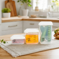 Set 3 Caserole pentru Depozitare cu Gramaj 240-1000 ml Alb Etansare Hermetica