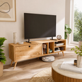 Comoda TV moderna cu rafturi, PAL E1 18 mm, 140 x 29,5 x 45 cm