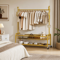 Cuier Metalic Auriu cu Bara Haine si Cos Depozitare 170cm - Design Modern