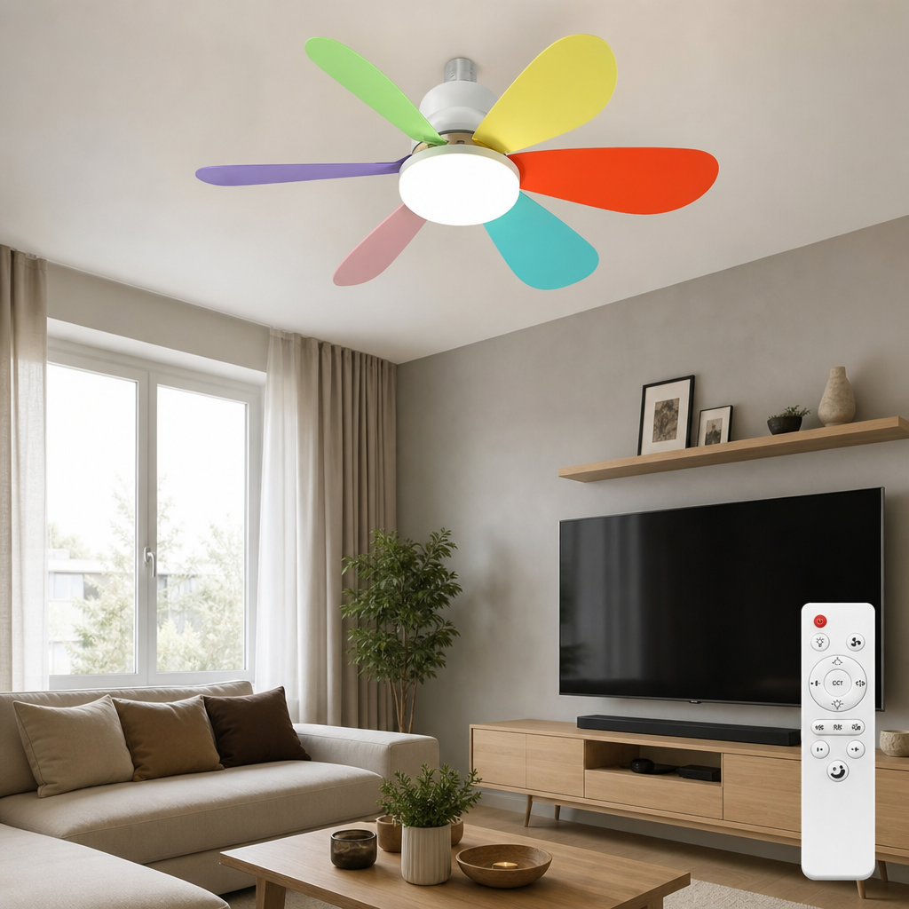 Ventilator de Tavan cu Lampa LED Telecomanda RGB Luminozitate Reglabila - in context de utilizare