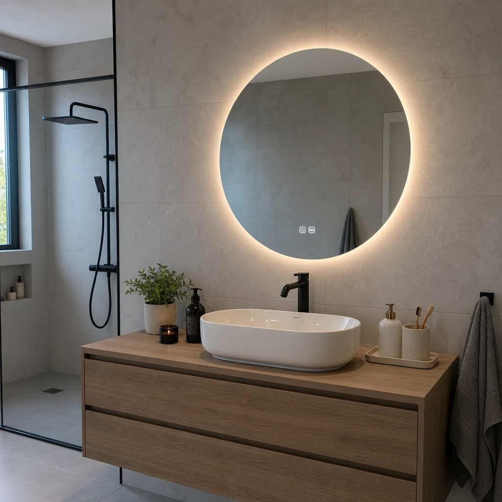 Oglinda baie 80 cm cu Functie Anti-aburire, Iluminare LED 3 Culori, Touch Control