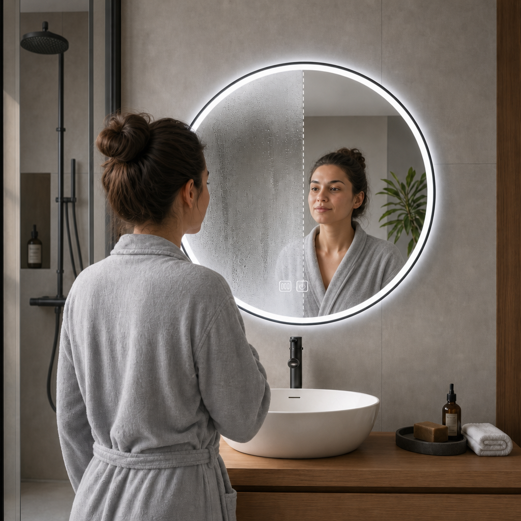 Oglinda Baie 80 cm LED 3 Culori Anti-aburire Touch Control Iluminare Calda Neutra Rece - detaliu produs