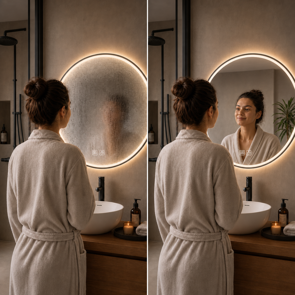 Oglinda Baie 80 cm LED 3 Culori Anti-aburire Touch Control Iluminare Calda Neutra Rece - detaliu produs