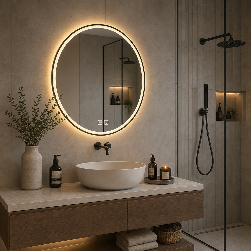 Oglinda Baie 80 cm LED 3 Culori Anti-aburire Touch Control Iluminare Calda Neutra Rece - detaliu produs