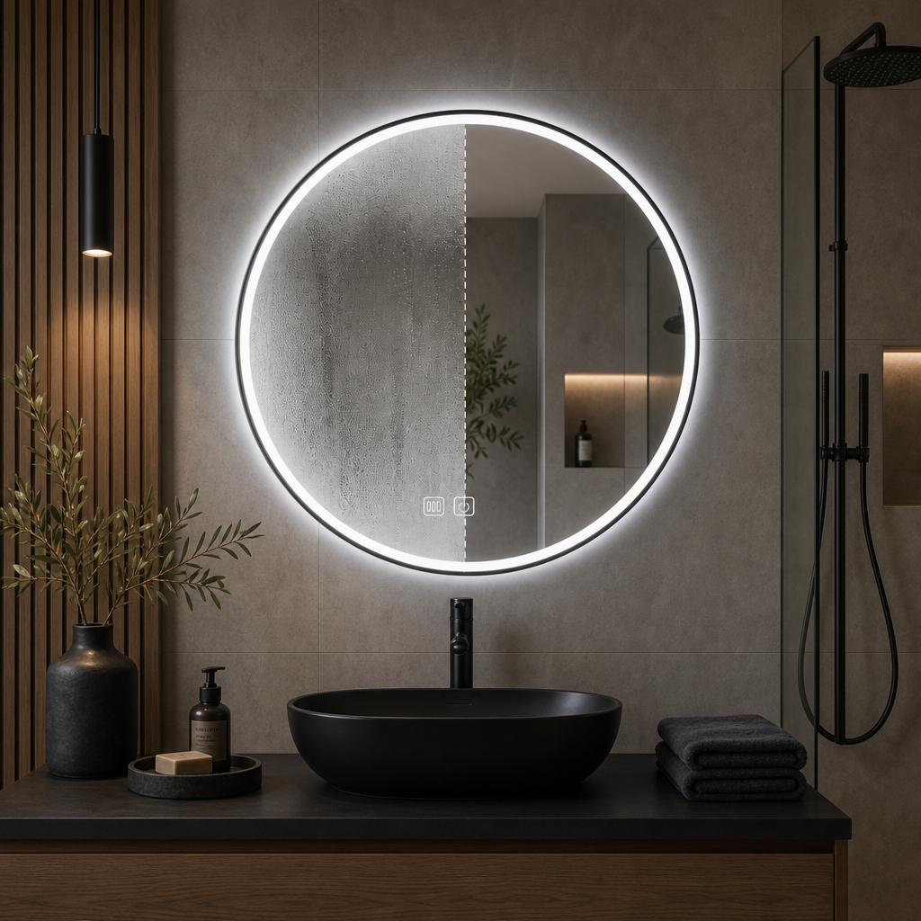 Oglinda Baie 80 cm LED 3 Culori Anti-aburire Touch Control Iluminare Calda Neutra Rece - detaliu produs