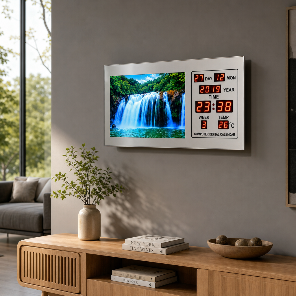 Ceas Veioza Acvariu Rotativ 936B-W cu Termometru Calendar Digital LED - in context de utilizare