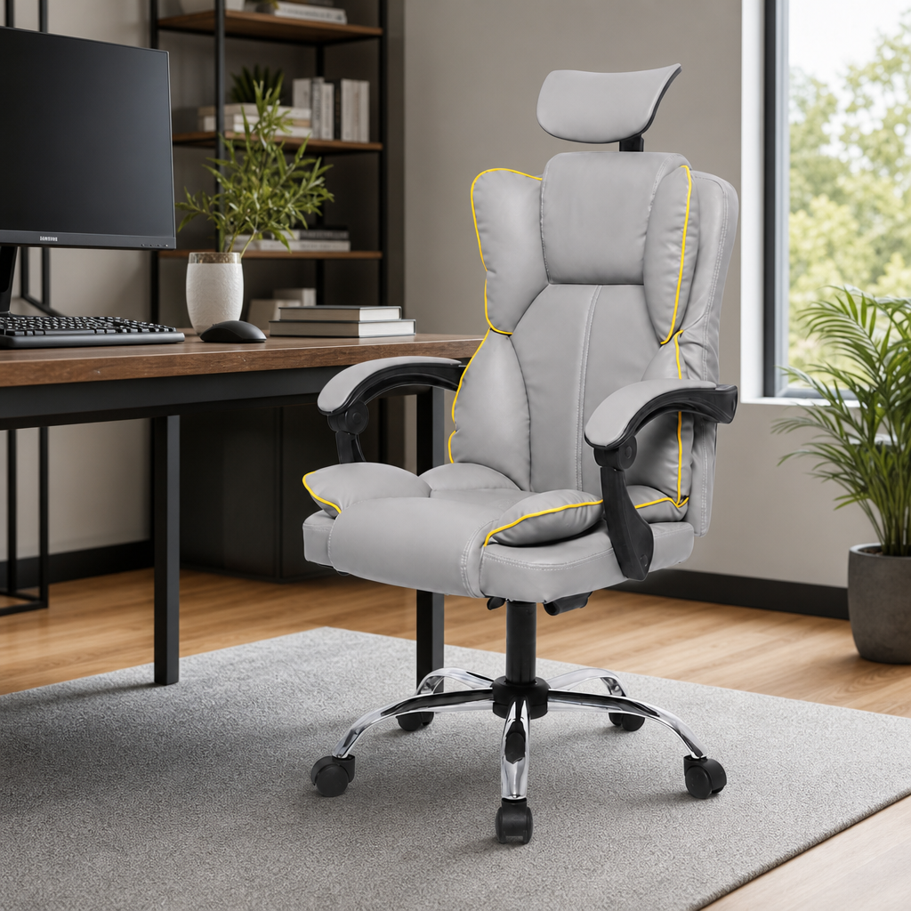 Scaun Birou Ergonomic Directorial Gri Piele Ecologica 300kg Spatar Reglabil 90-145 - in context de utilizare