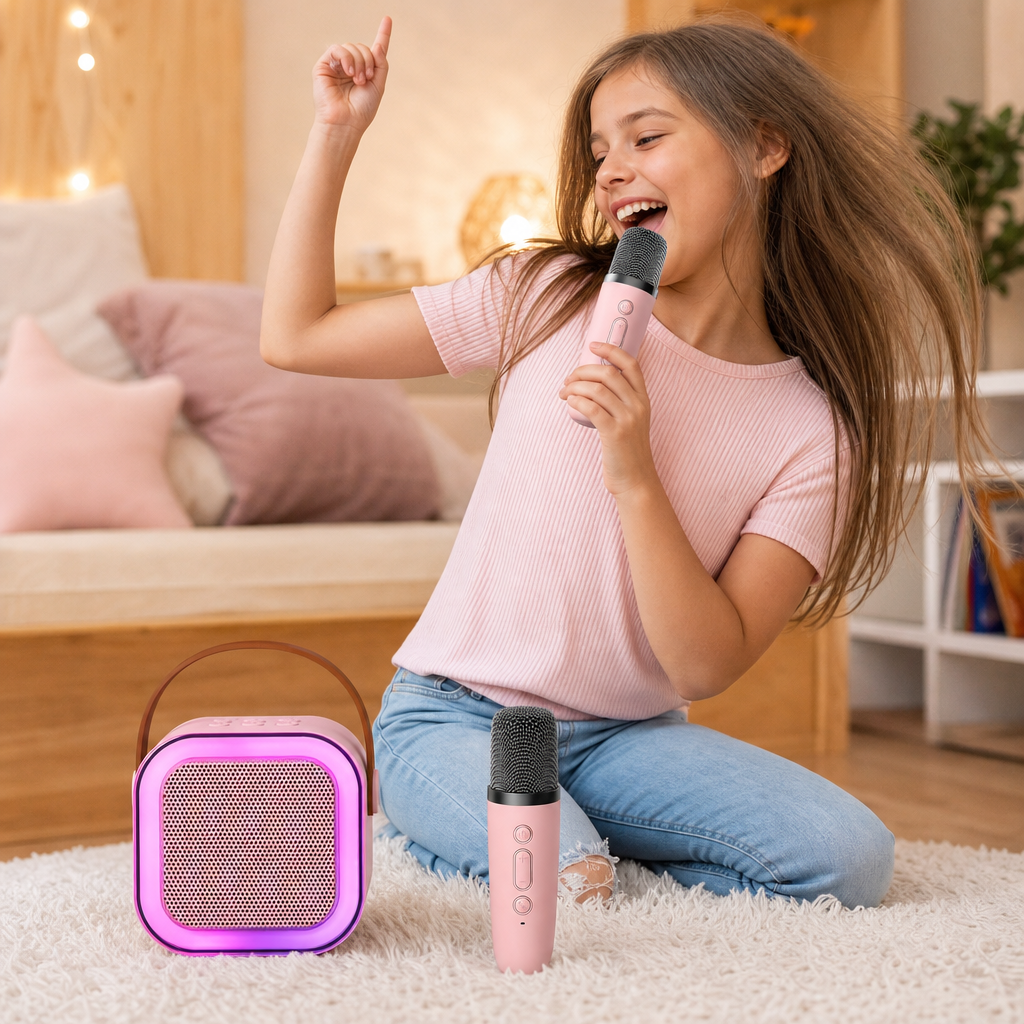 Boxa Portabila Karaoke pentru Copii cu 2 Microfoane Wireless Bluetooth Lumini RGB - mod de utilizare