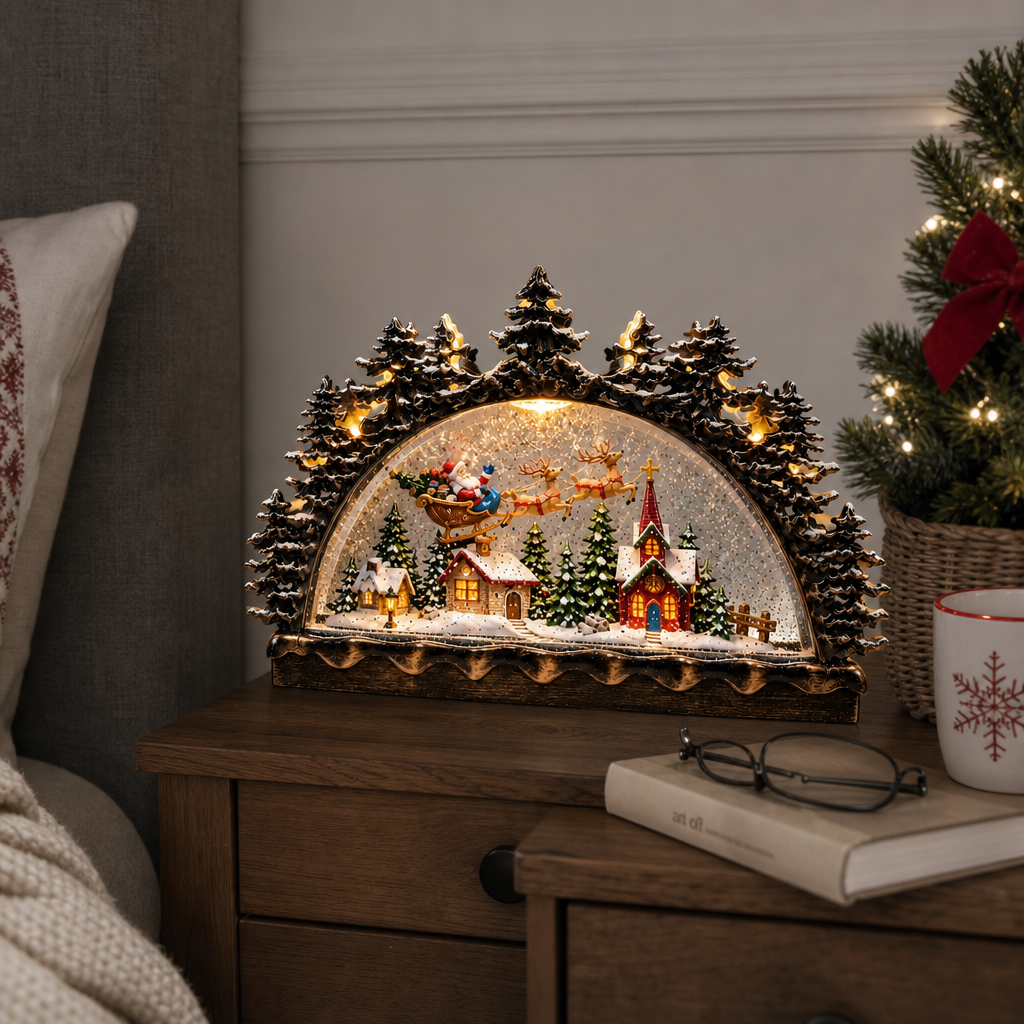 Decoratiune Craciun Pod Luminat cu Muzica Santa Sleigh 32.5cm - in context de utilizare