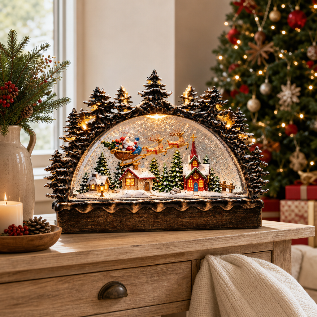 Decoratiune Craciun Pod Luminat cu Muzica Santa Sleigh 32.5cm - in context de utilizare