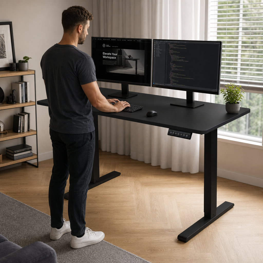 Birou Electric Reglabil pe Inaltime 140x60cm Blat Negru Motoare Dual cu Panou Control Digital - mod de utilizare