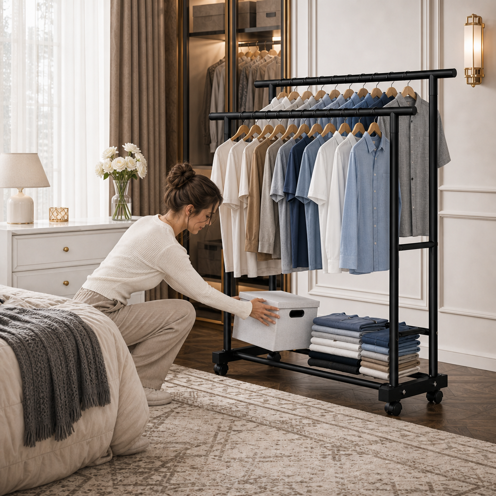 Suport mobil pentru haine, culoare Negru, pentru dormitor si dressing - imagine 2