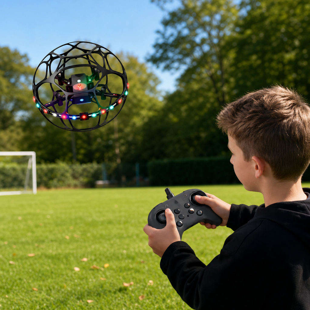 Minge Zburatoare Interactiva LED Multicolora 360° USB Drona OZN Rezistenta Socuri - in context de utilizare