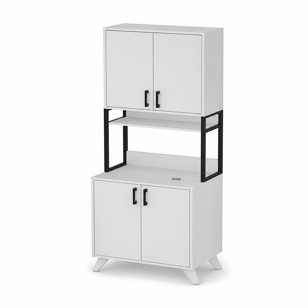 Dulap alb cu 4 uși, multifuncțional, modern, 61 x 25,3 x 202,1 cm, alb