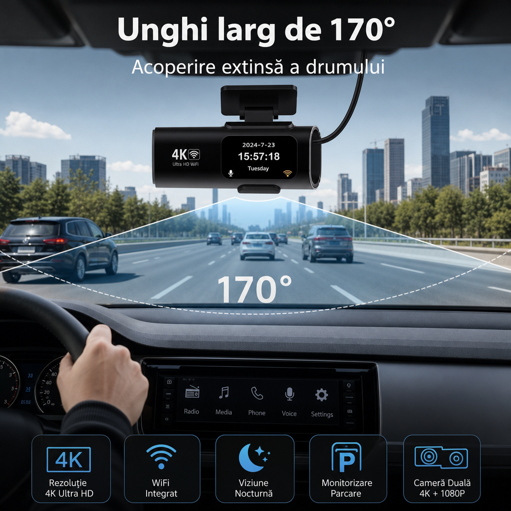 Camera Auto Duala 4K WiFi 1080P Viziune Nocturna Monitorizare Parcare Negru - mod de utilizare