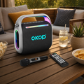 Boxă Portabilă Premium OKOP KP8003 120W cu Microfon Wireless, Baterie 12000mAh, TWS, RGB și USB-C